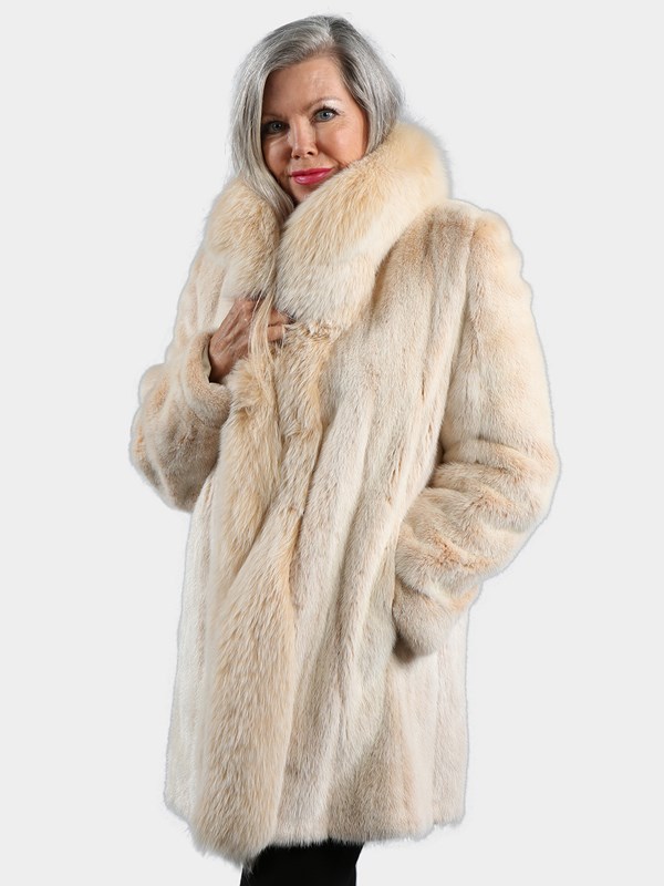 Woman's Blush Mink Fur Stroller with Fox Tuxedo Front