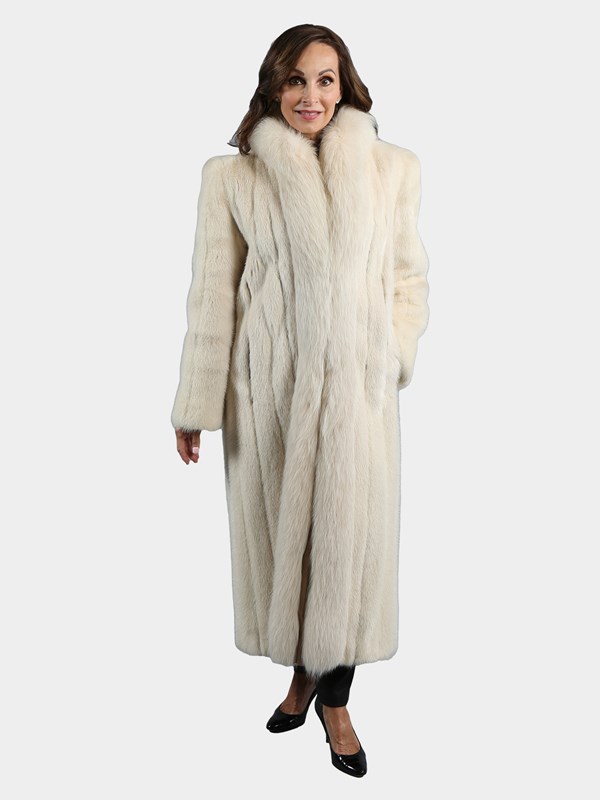 Woman's Tourmaline Mink Fur Coat with Fox Tuxedo Front
