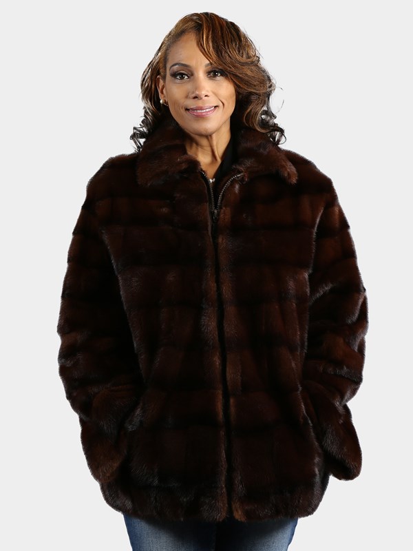 Woman's Plus Size Mahogany Mink Fur Jacket