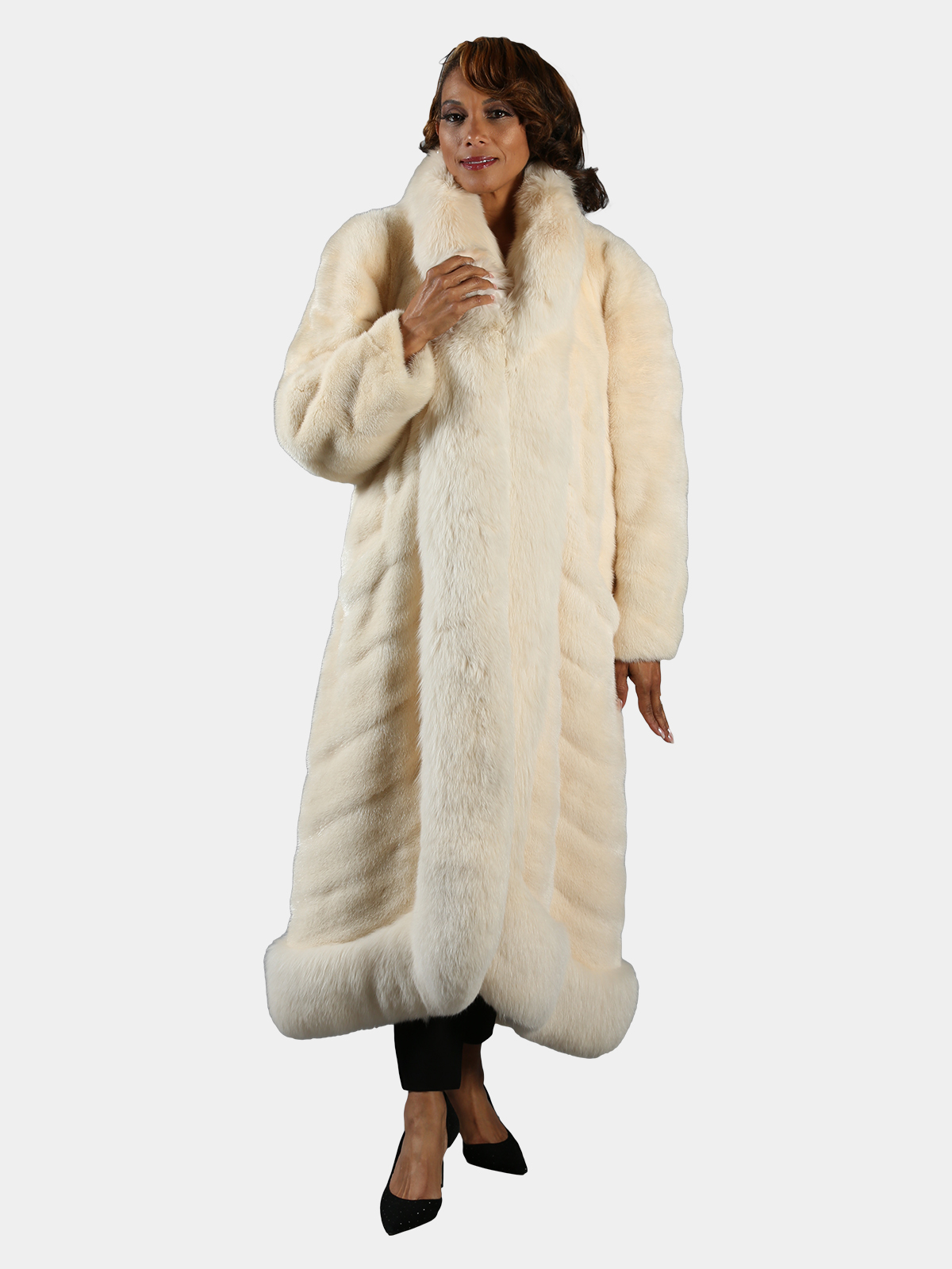Christian Dior Off-White Mink Fur Coat with Fox Trim - Estate Furs