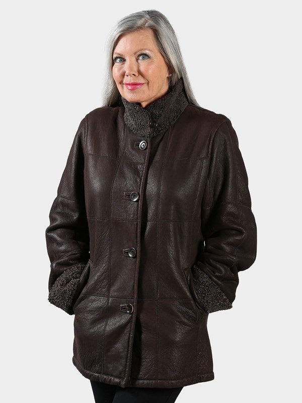 Woman's Brown Christ Shearling Lamb Fur Jacket