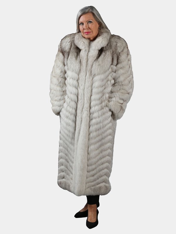 Woman's Blue Fox Chevron Style Fur Coat