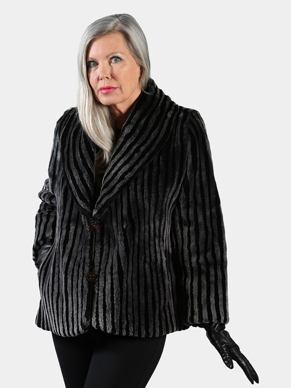 Woman's Zuki Black and Grey Sheared Beaver Jacket