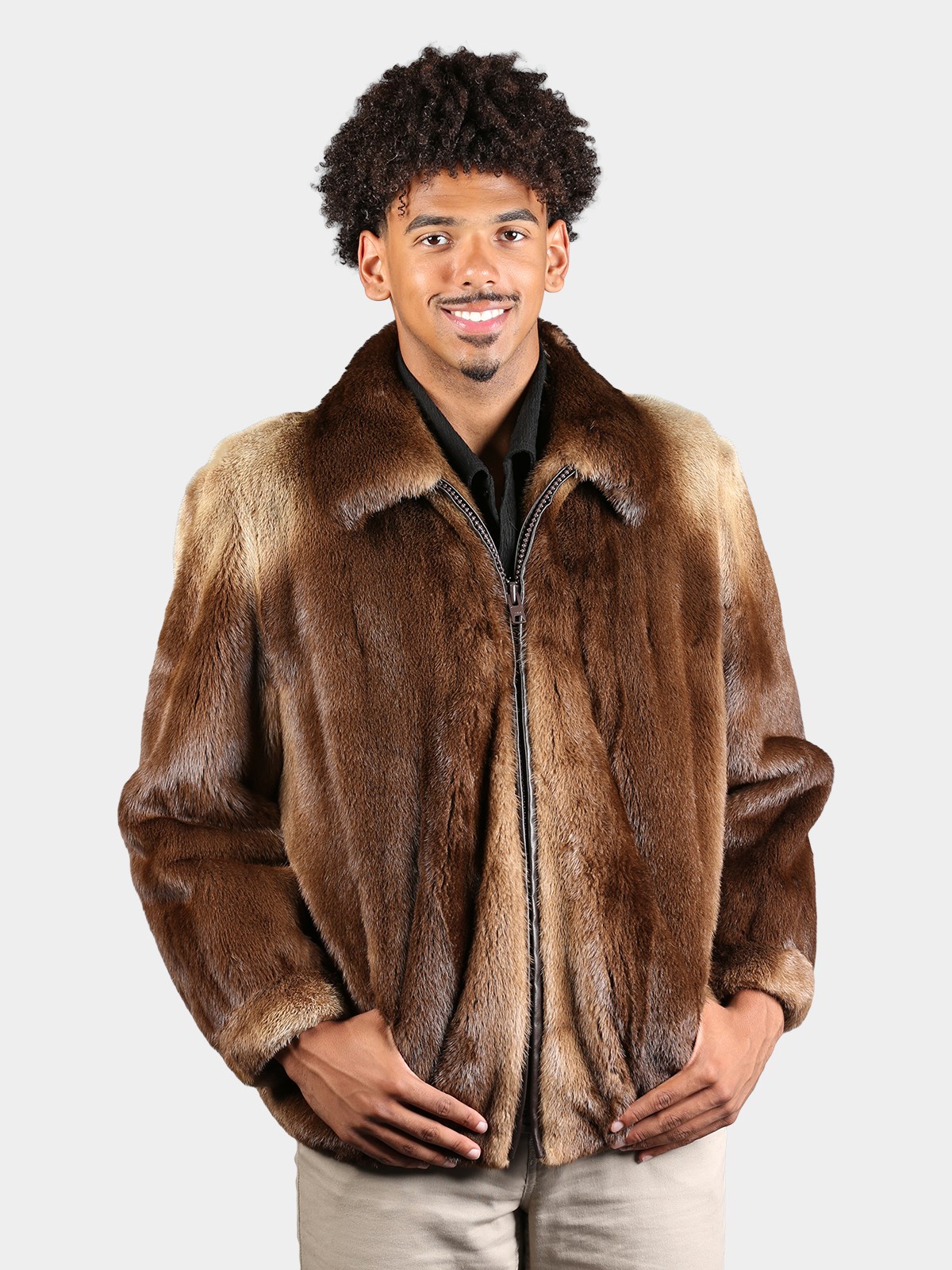 Man's Bomber Style Natural Otter Fur Jacket