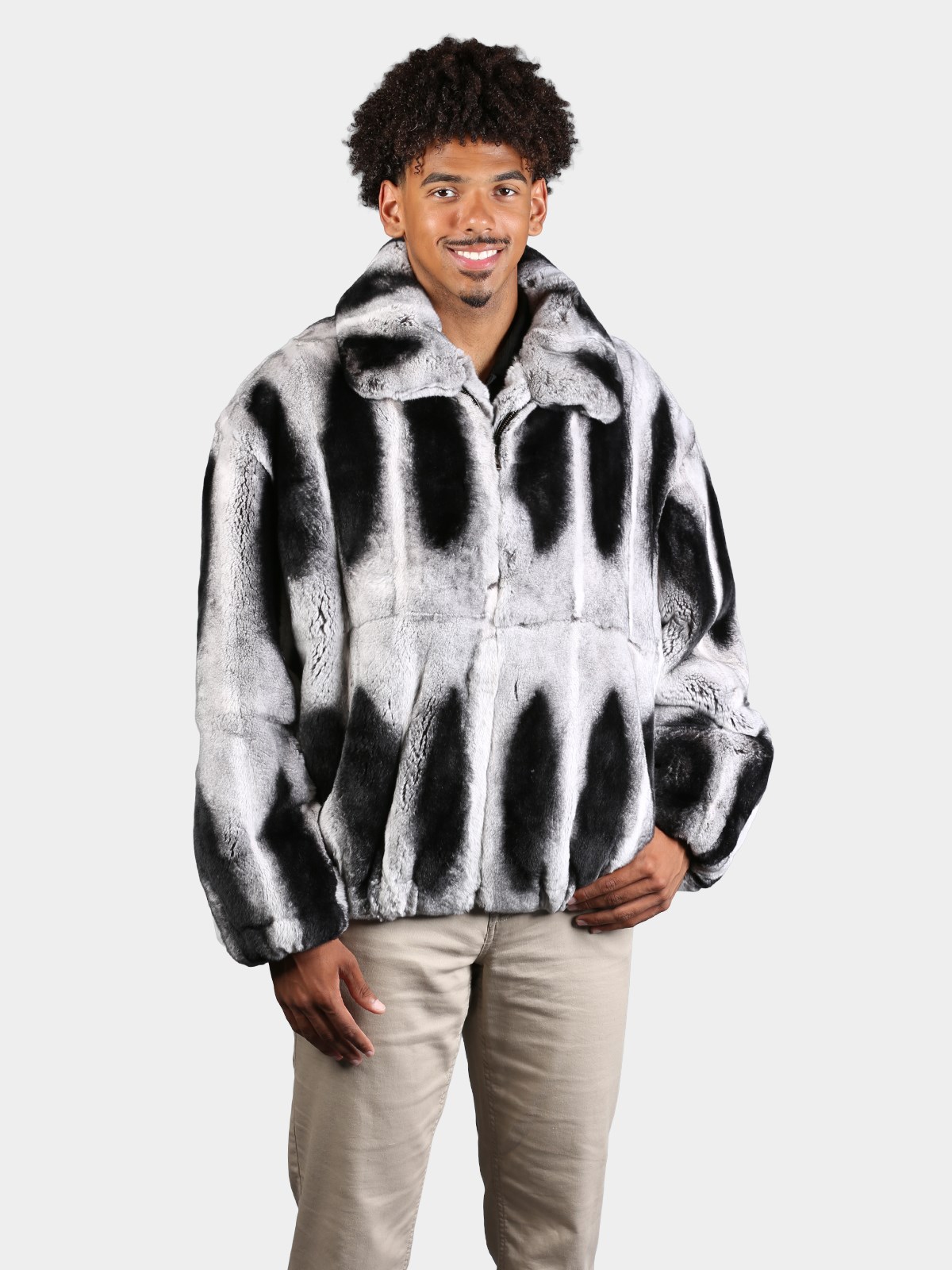 Man's Dyed Rex Rabbit Fur Jacket Dyed Like Chinchilla