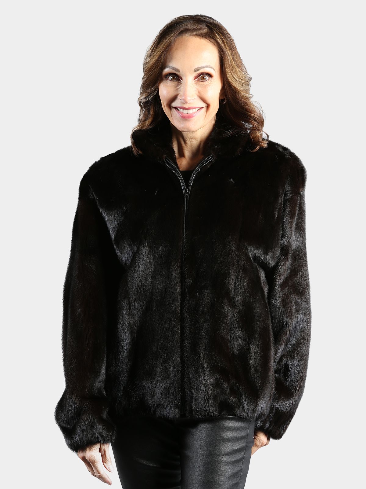 monogram mink bomber jacket