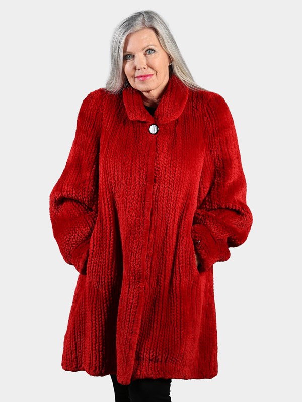 Woman's Plus Size Red Rex Rabbit Knit Fur Stroller