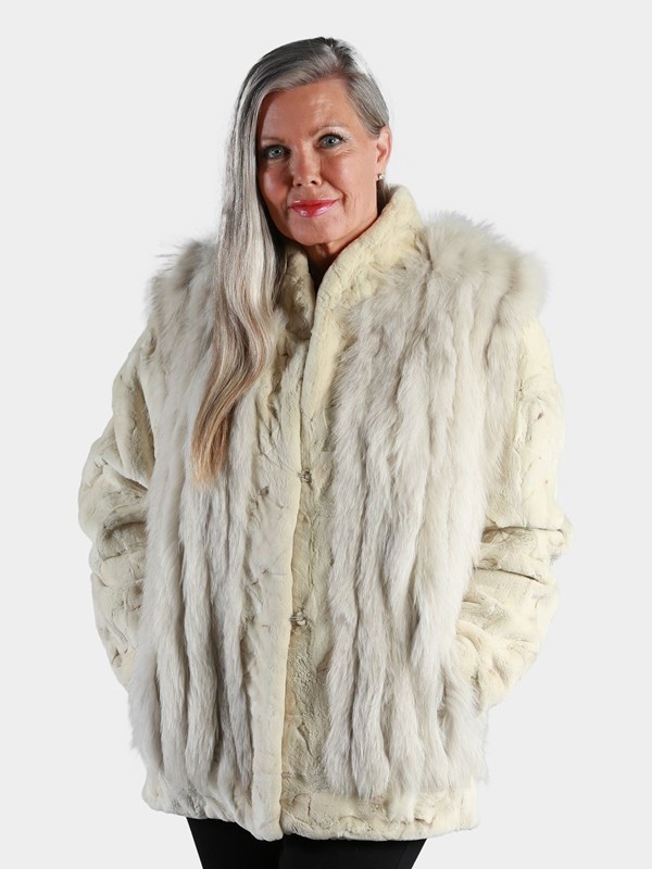 Christian Dior Off-White Mink Fur Coat with Fox Trim - Estate Furs