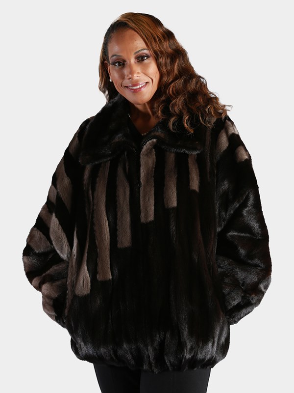 Woman's Plus Size Ranch and Blue Iris Female Mink Fur Jacket