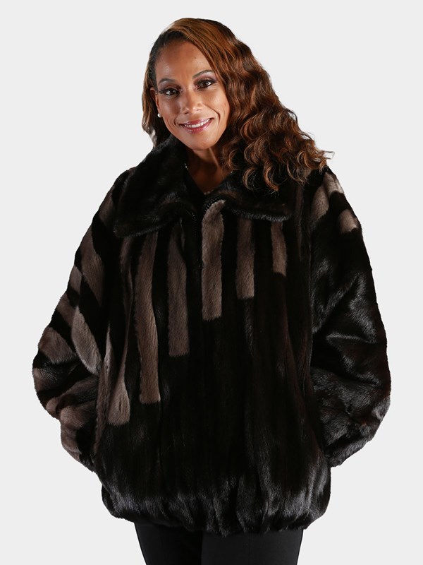 Woman's Plus Size Ranch and Blue Iris Female Mink Fur Jacket
