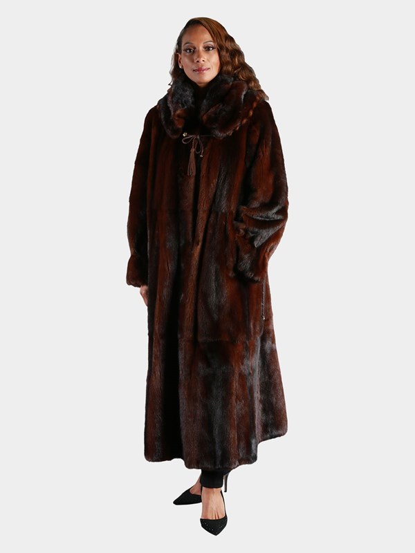 Woman's Plus Size Burnt Amber Mink Fur Coat