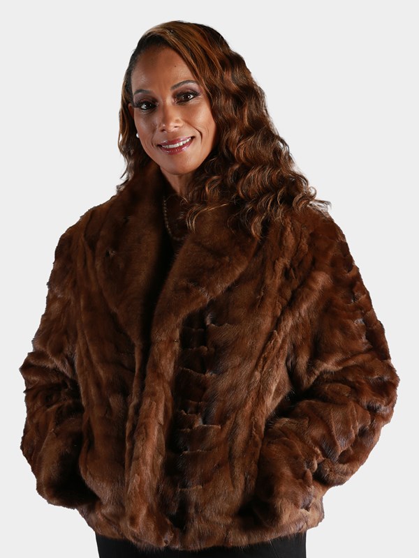 Woman's Plus Size Whiskey Sculptured Mink Fur Jacket