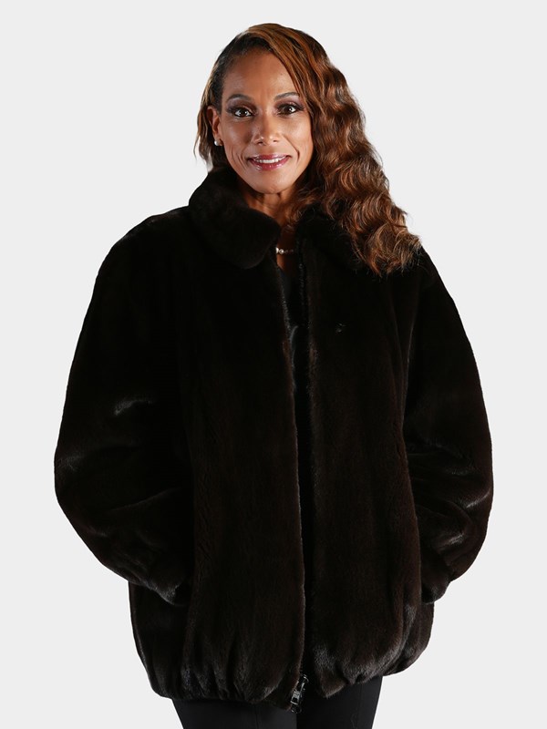 Woman's Plus Size Ranch Female Mink Fur Zipper Jacket