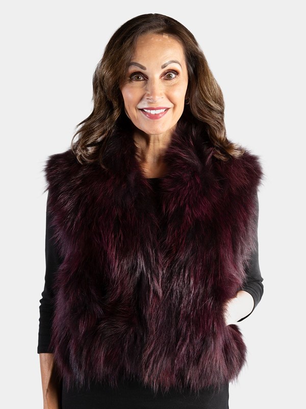 Woman's Short Purple Finn Racoon Fur Vest