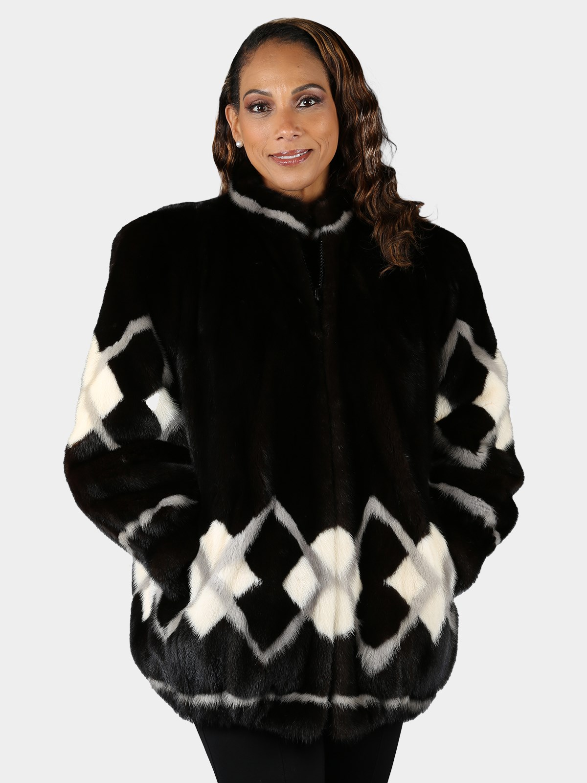 Woman's Natural Ranch Mink Fur Jacket with Diamond Inserts