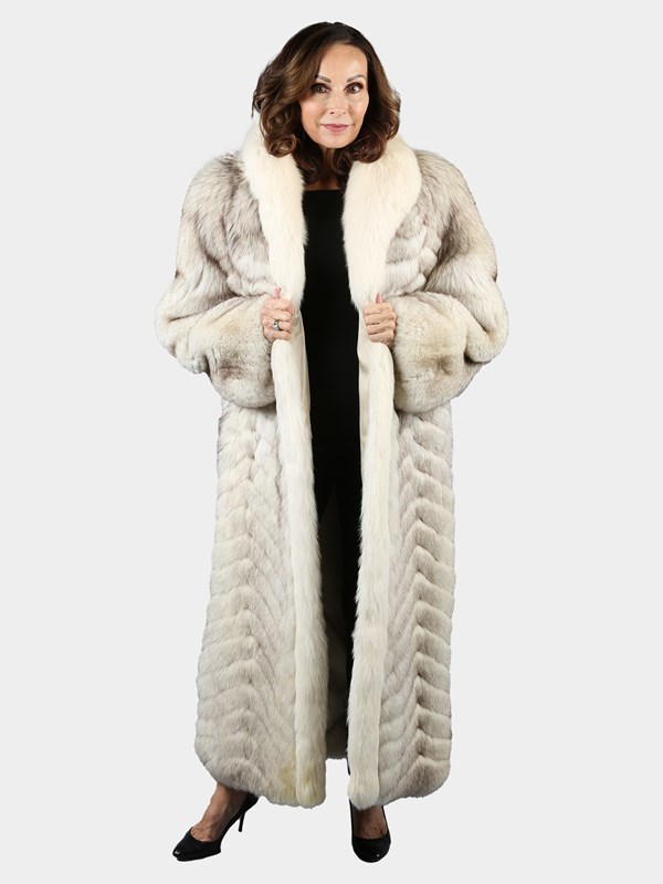 Woman's Natural Blue Fox Fur Coat with Shadow Fox Tuxedo Front