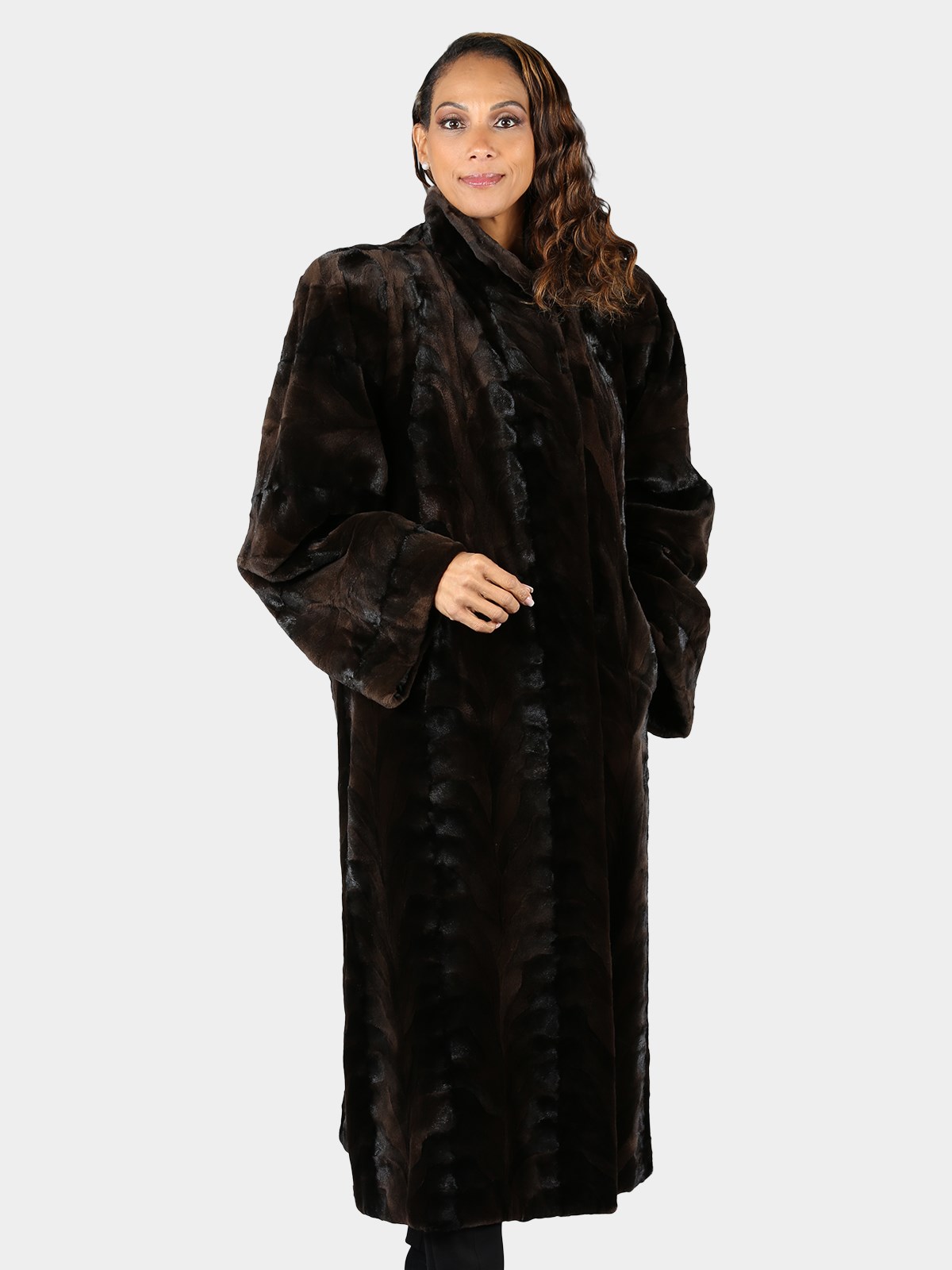 Woman's Natural Mahogany Semi Sheared Sculptured Mink Fur Coat