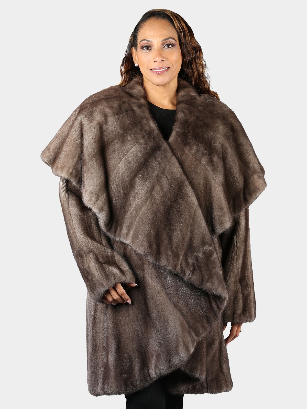 Woman's Natural Blue Iris Female Mink Fur 3/4 Coat by Sobara