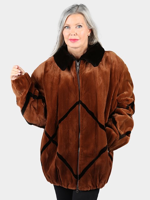 Woman's Plus Size Dyed Cinnamon Sheared Mink Fur Jacket
