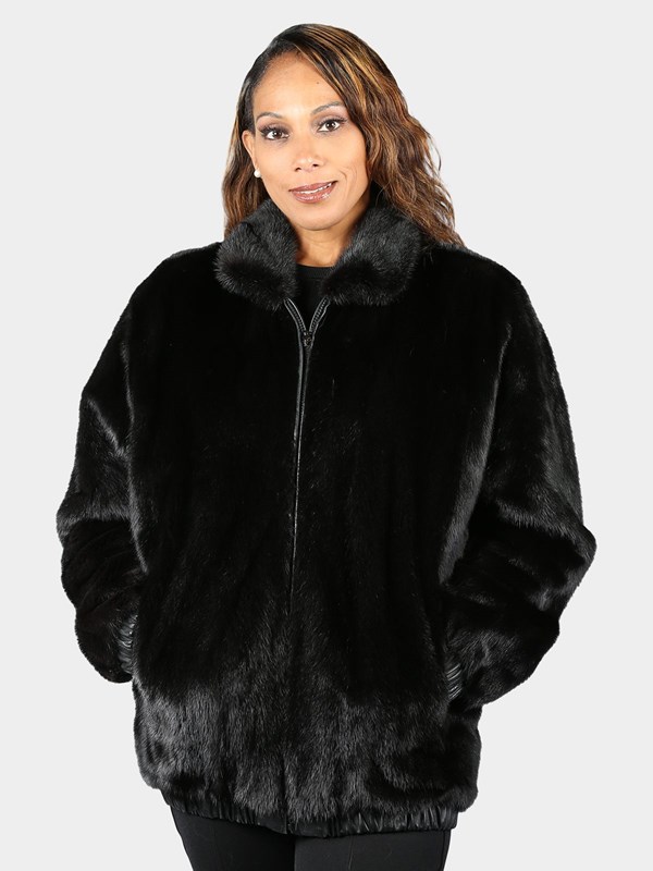 Man's Ranch Mink Fur Bomber Jacket Reversing to Black Leather