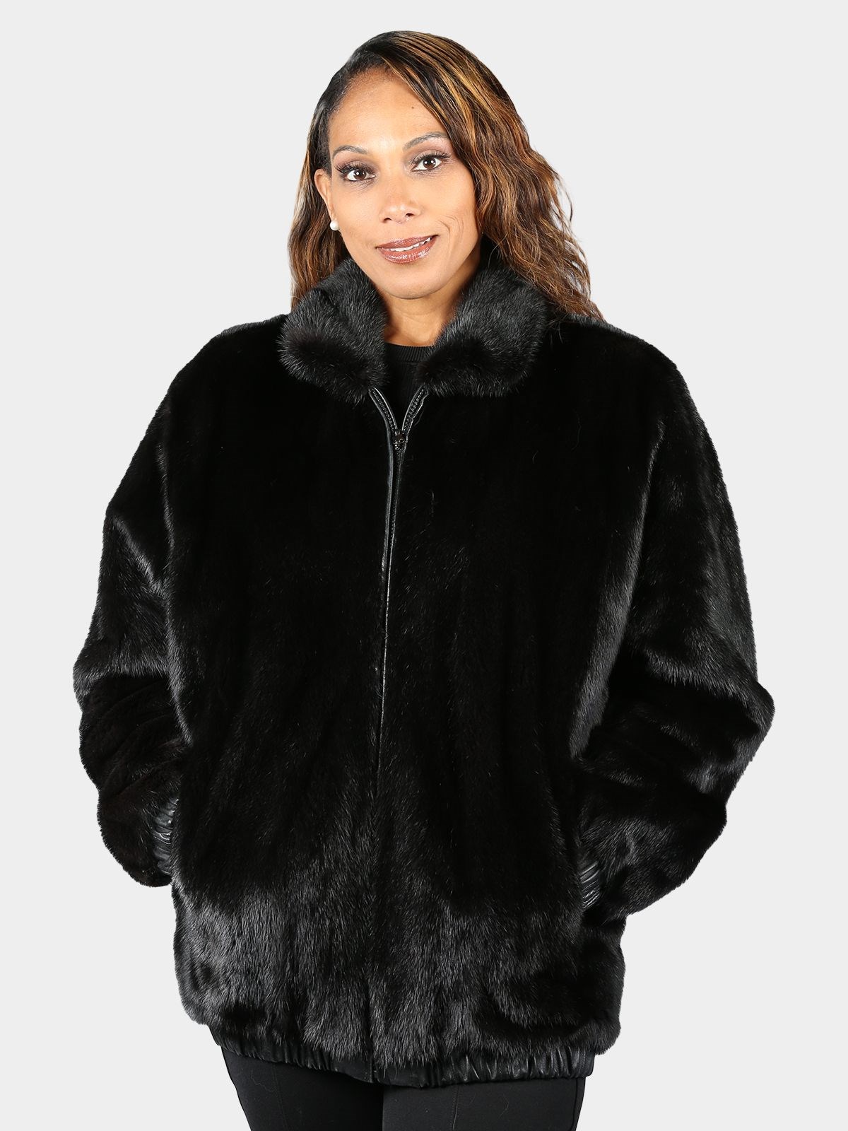 Man's Ranch Mink Fur Bomber Jacket Reversing to Black Leather