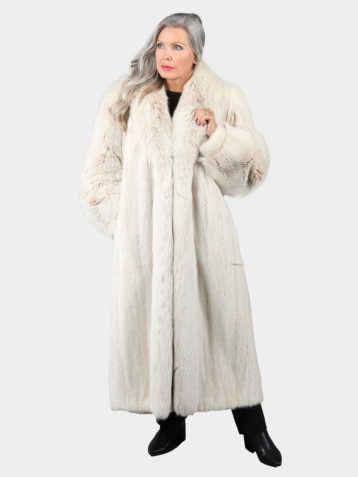 Blush Sheepskin Coat with Fox Fur Trim