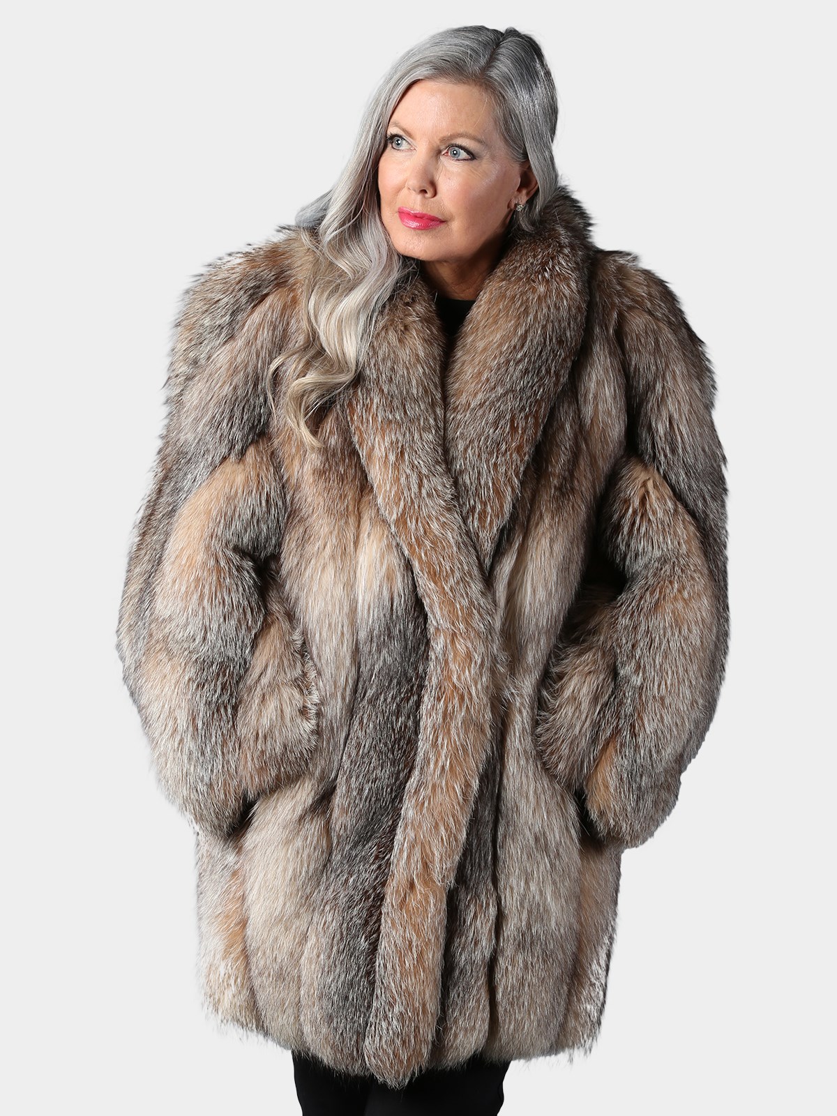 Woman's Natural Crystal Fox Fur Stroller