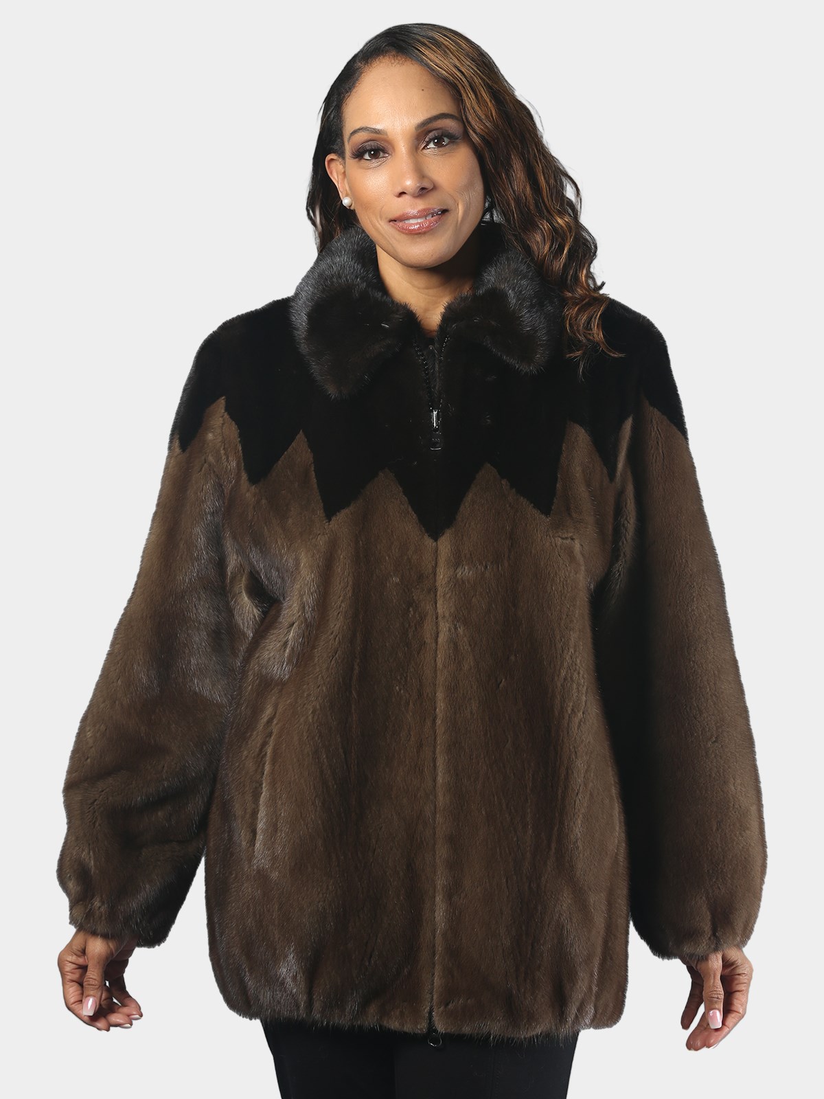 Woman's Natural Surrel and Ranch Mink Fur Jacket with Diamond Cut Yoke