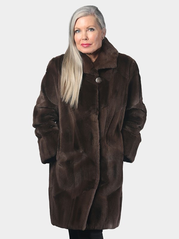 Woman's Dyed Brown Sheared Muskrat Fur Stroller