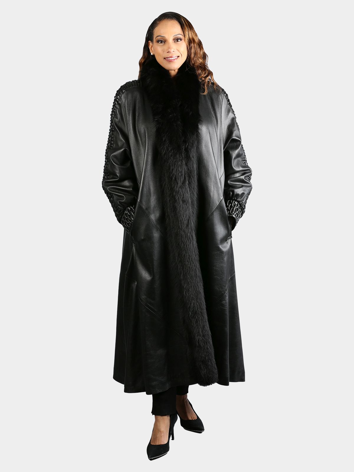Plus size leather coat with fur collar deals