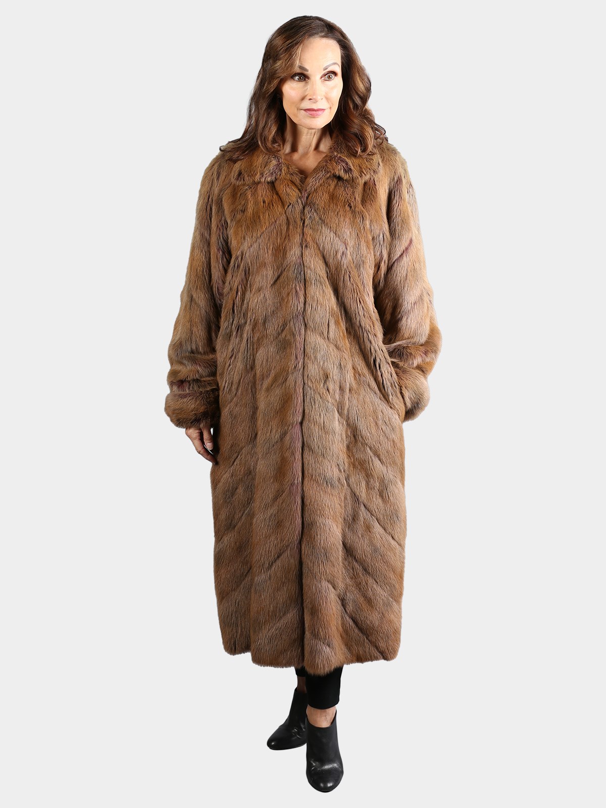 Woman's Fendi Dyed Taupe Kolinsky Fur Coat Reversible to Skin