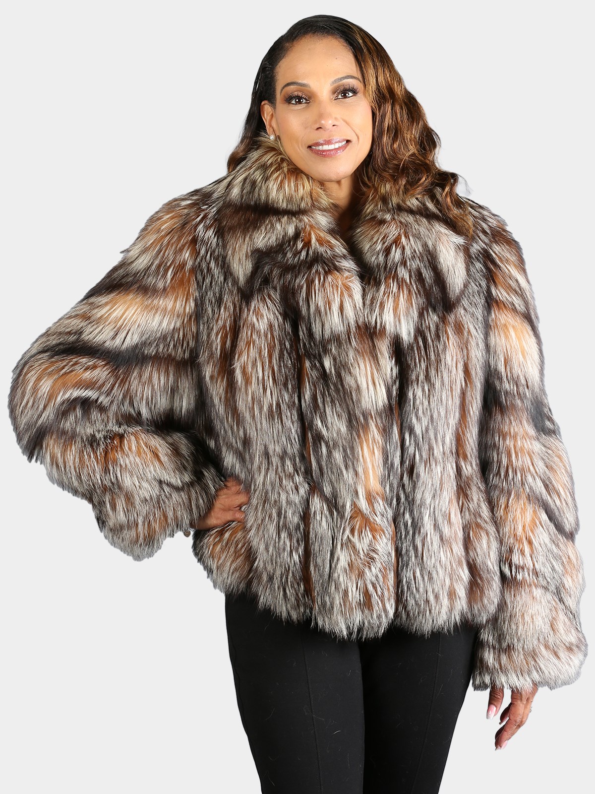 Woman's Silver Fox Fur Jacket Dyed Crystal Fox Color