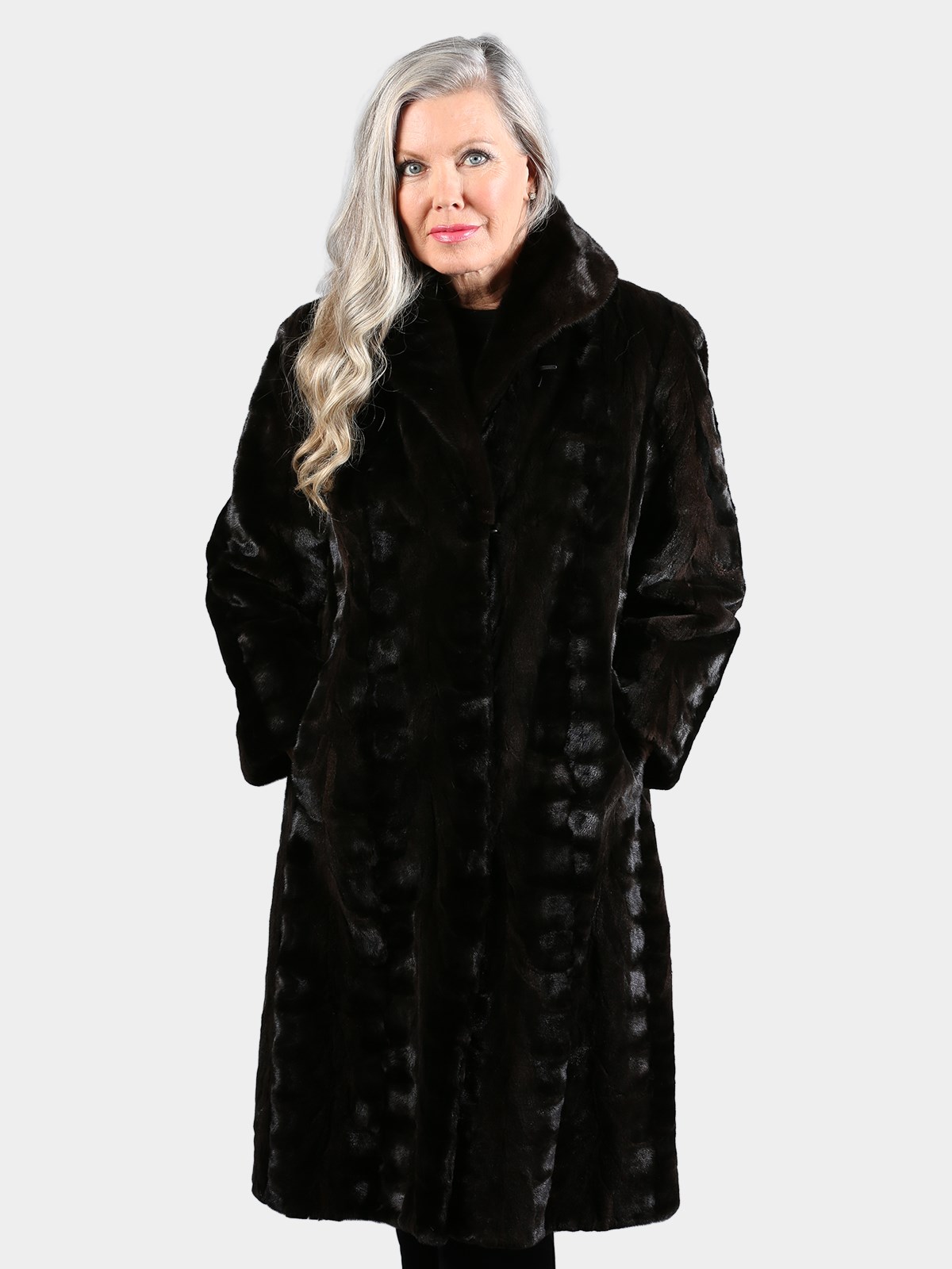 Woman's Black Dyed Semi Sheared Sculptured Mink Coat