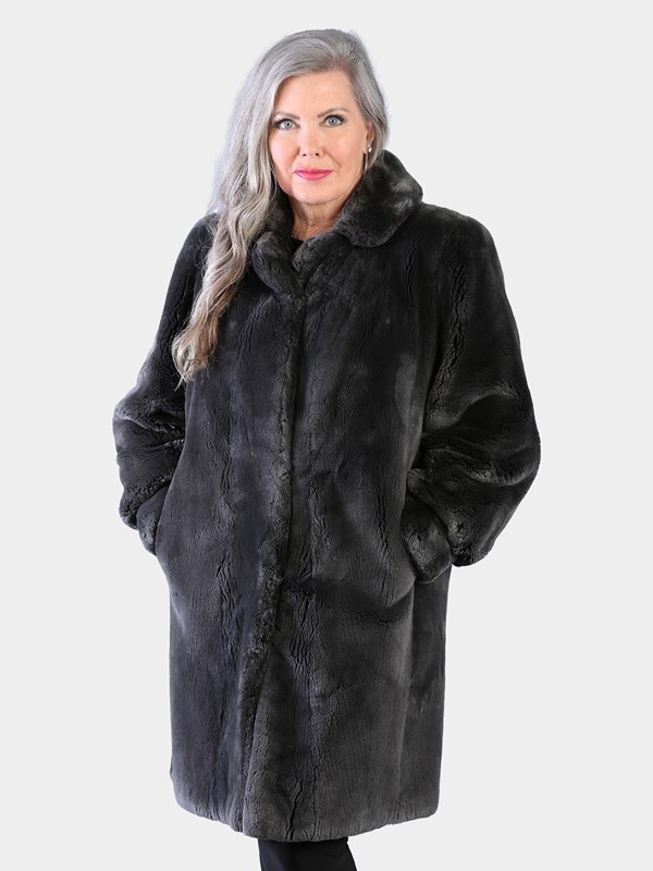 Woman's Dyed Grey Sheared Beaver Fur Stroller