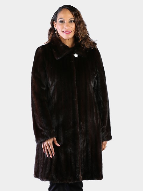 Woman's Deepest Mahogany Female Mink Fur 3/4 Coat