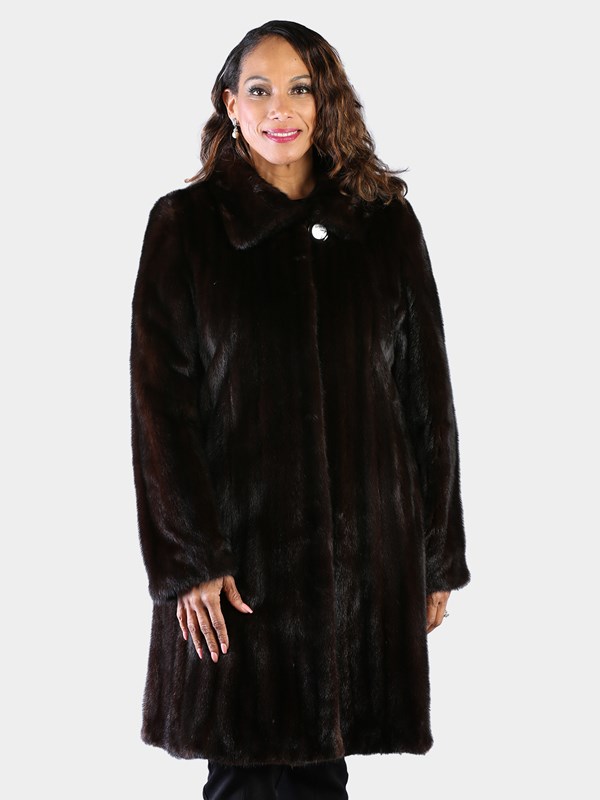Woman's Deepest Mahogany Female Mink Fur 3/4 Coat