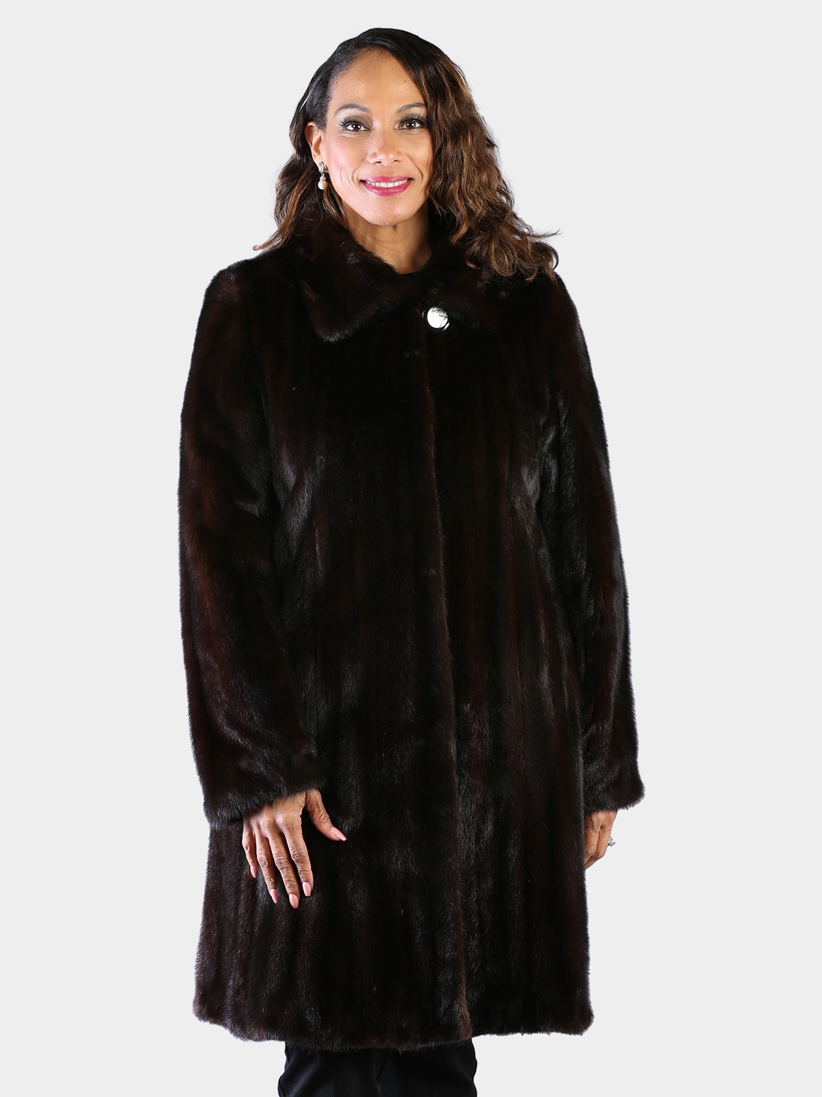 Woman's Deepest Mahogany Female Mink Fur 3/4 Coat
