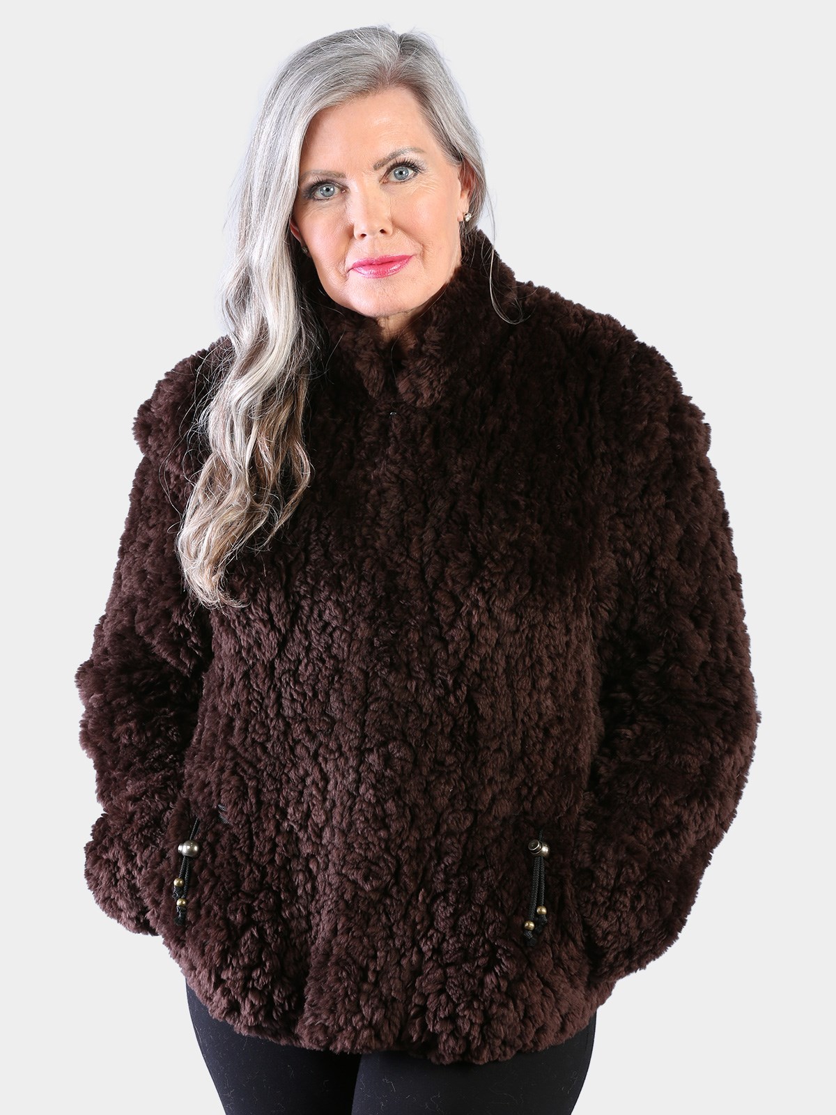 Woman's Lishman Dyed Espresso Sheared and Knit Beaver Fur Jacket