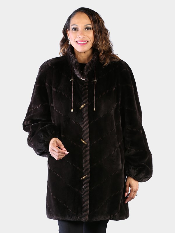 Woman's Dyed Brown Sheared Beaver Fur Stroller with Light Tan Sheared Beaver Inserts
