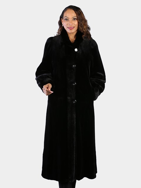 Woman's Dyed Black Sheared Mink Fur Coat Reversing to Rain Taffeta