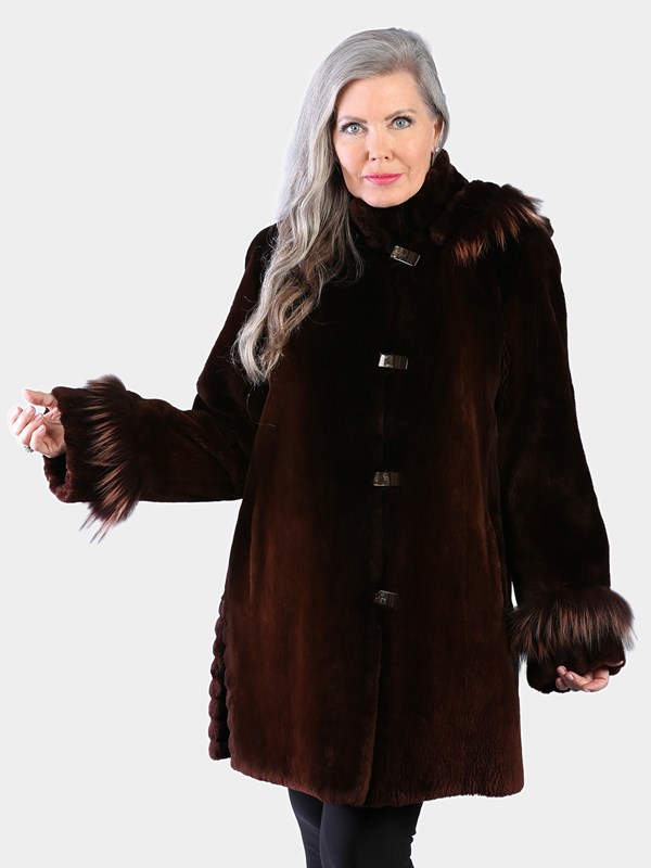 Woman's Jean Crissa Dyed Ombre Copper Sheared Beaver Fur Stroller with Detachable Hood