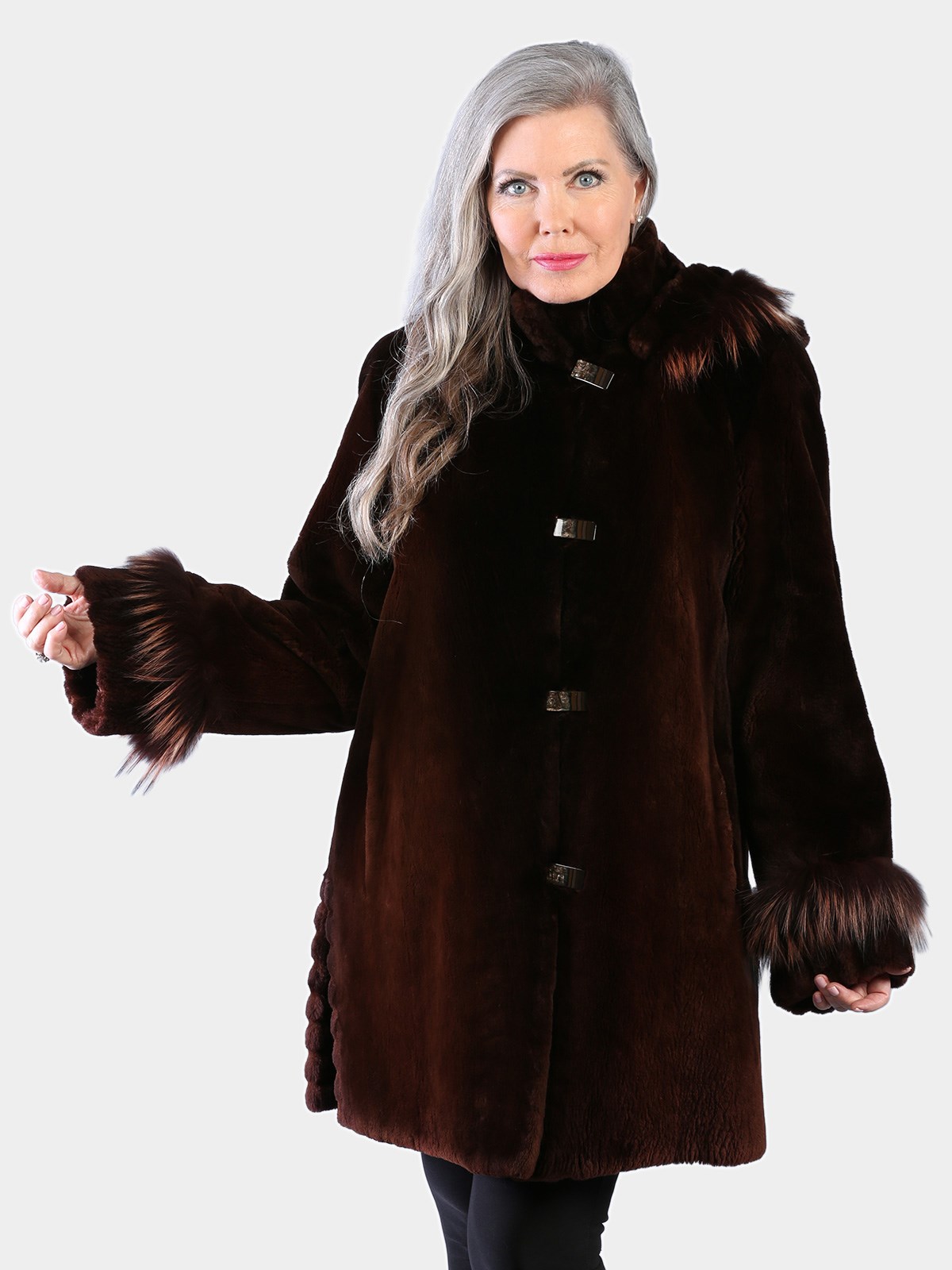 Woman's Jean Crissa Dyed Ombre Copper Sheared Beaver Fur Stroller with Detachable Hood