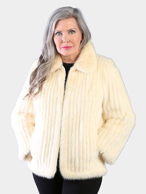 Woman's Natural Cream Cord Cut Mink Fur Jacket