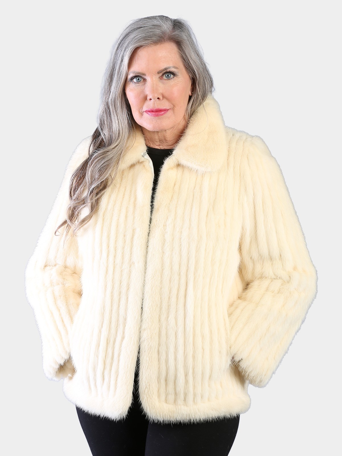 Woman's Natural Cream Cord Cut Mink Fur Jacket