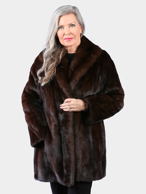 Woman's Natural Mahogany Mink Fur Stroller with Sable Collar