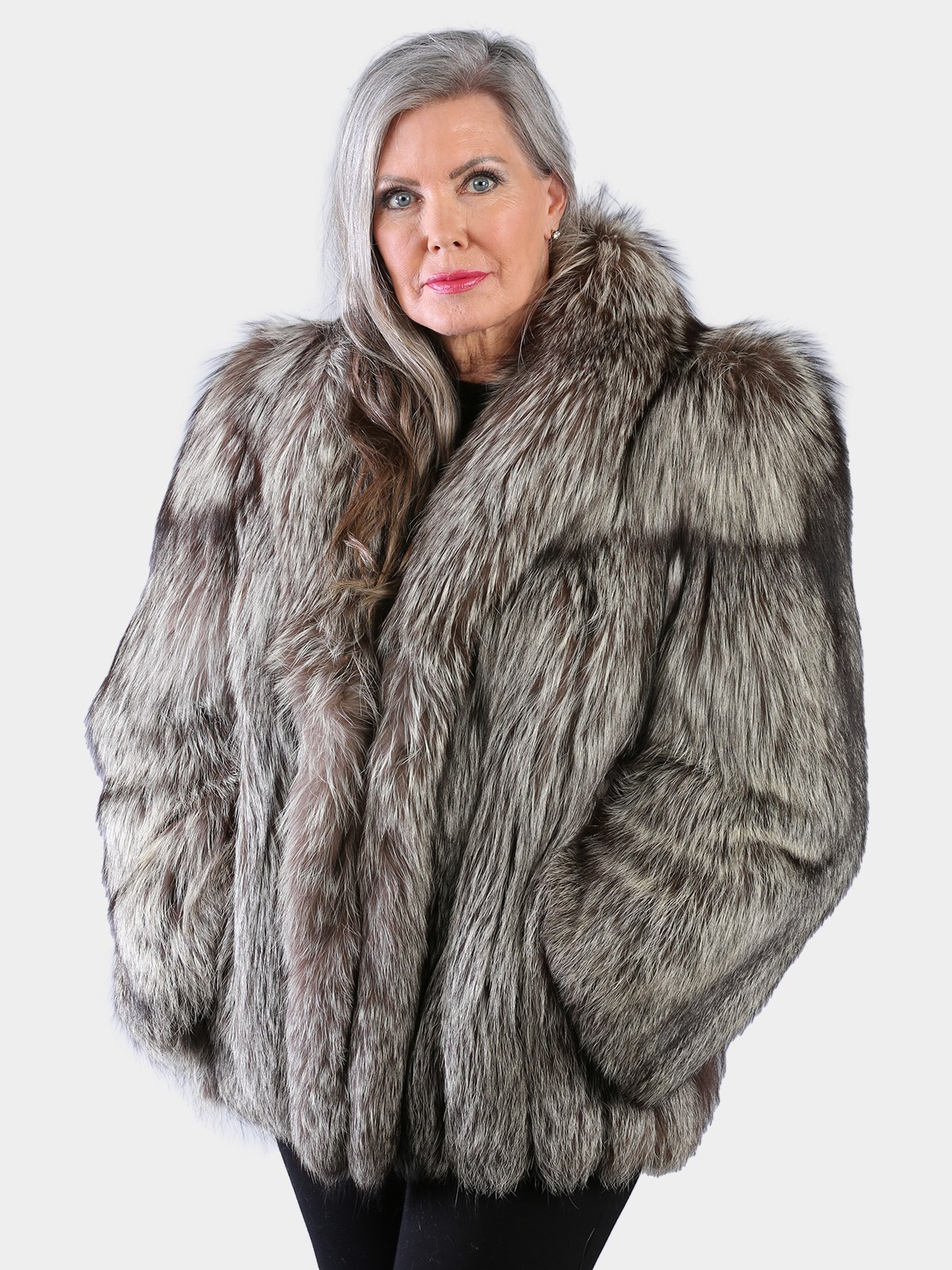 Woman's Natural Silver Fox Fur Jacket