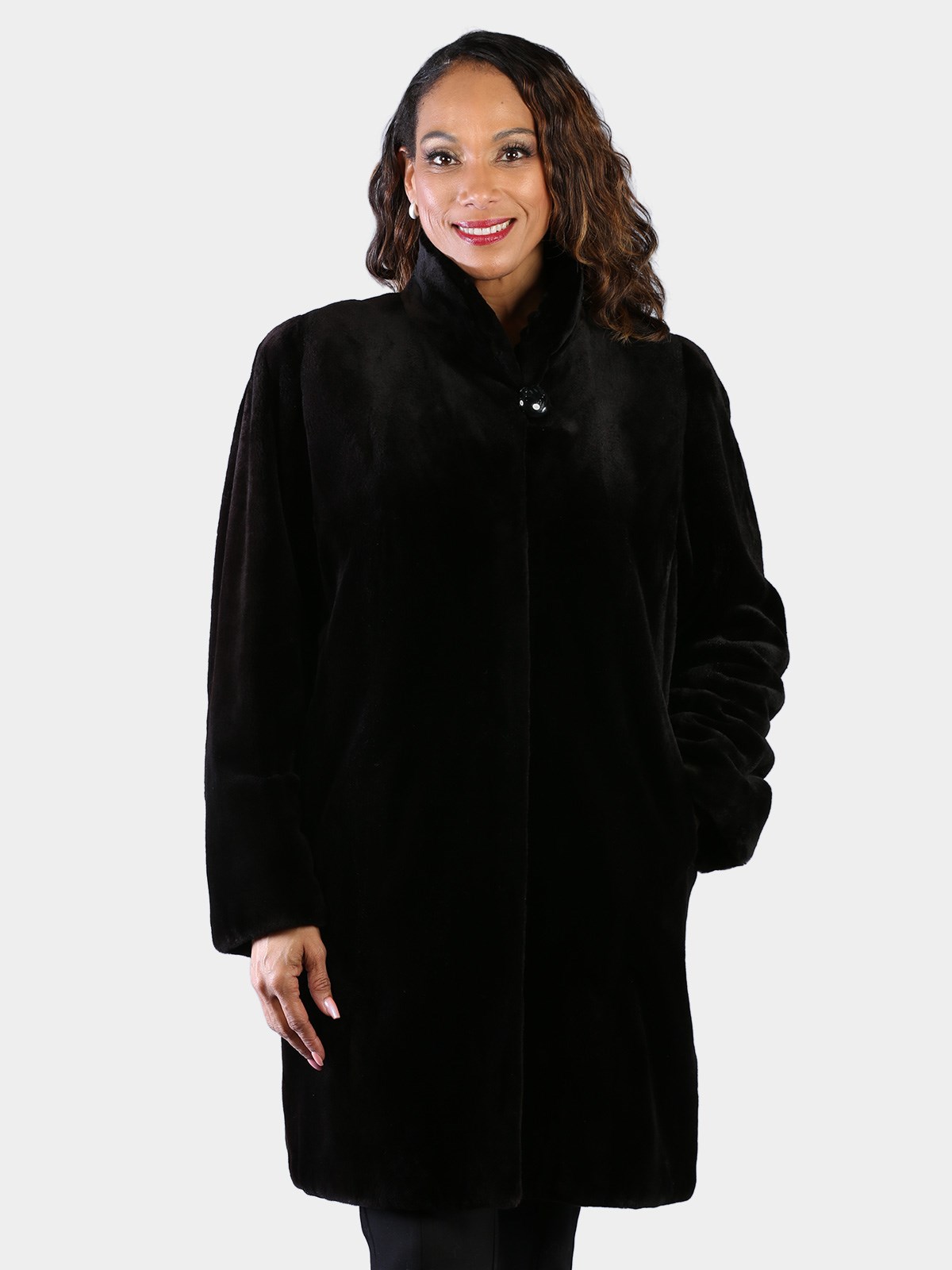 Woman's Dyed Black Sheared Mink Fur Stroller