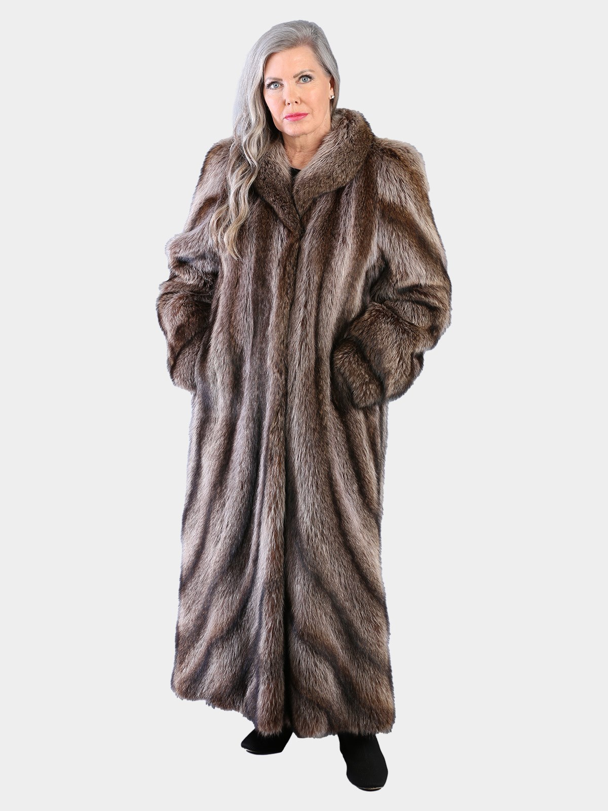Woman's Natural Raccoon Fur Coat with Directional Design