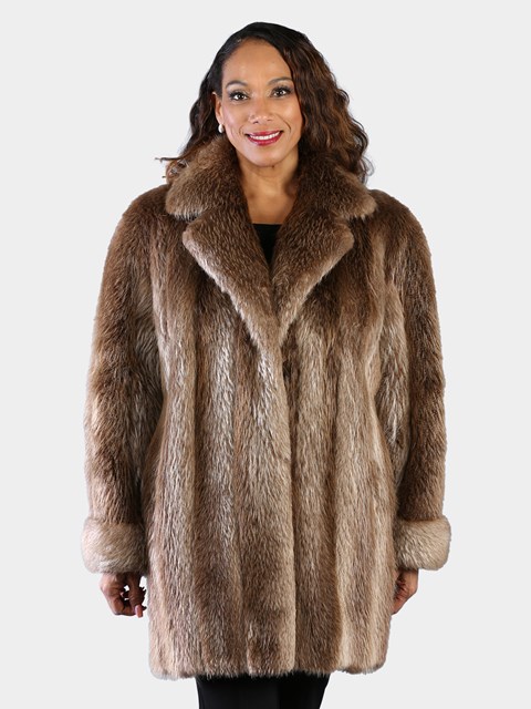 Woman's Natural Blond Long Hair Beaver Fur Stroller