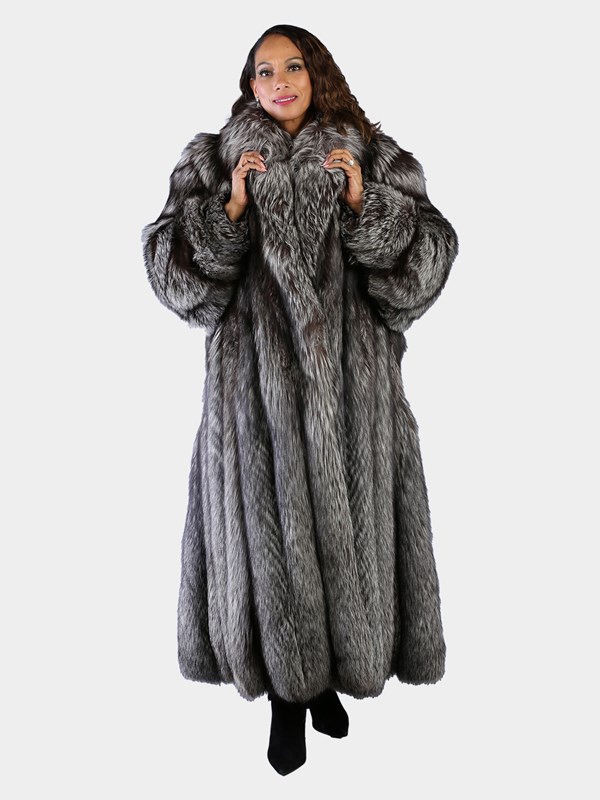 Woman's Extra Long Natural Silver Fox Fur Coat